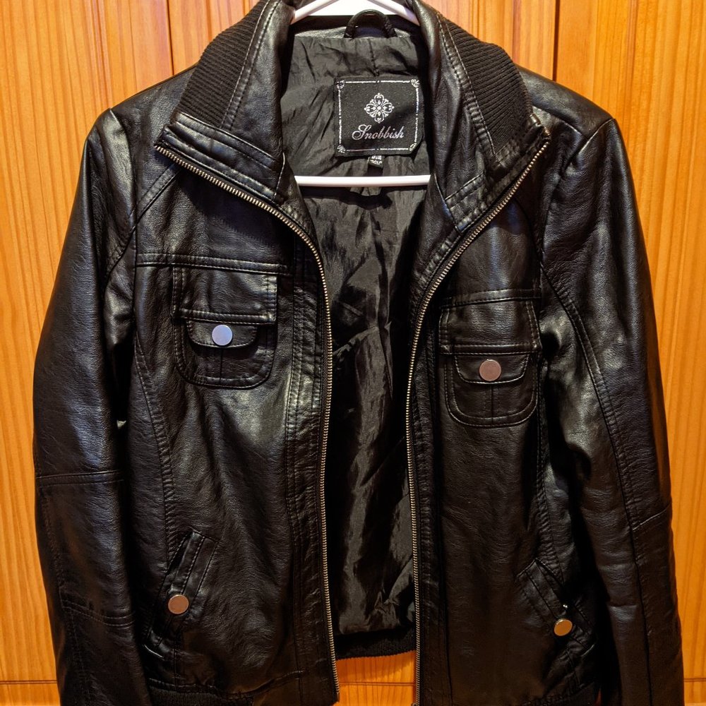 Faux leather bomber jacket